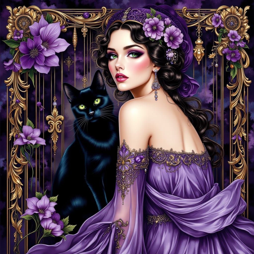 Baroque Portrait of a Woman with Black Cat