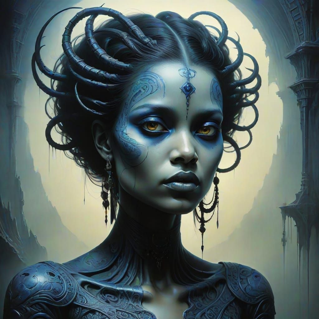 Gothic Goddess with Intricate Tattoos