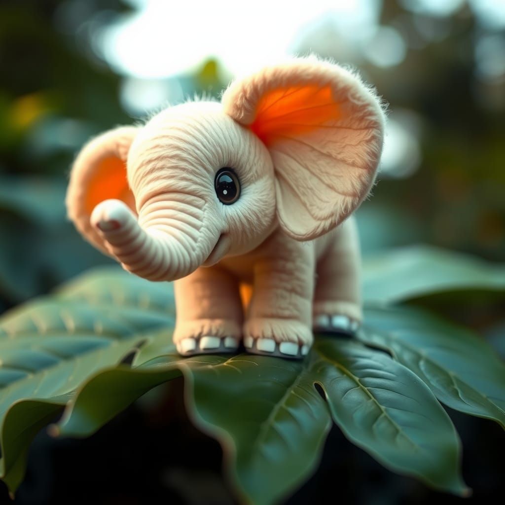 Cute Miniature Elephant Resting on a Leaf
