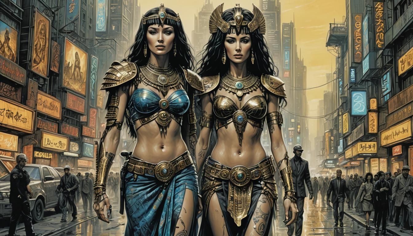 Monica Bellucci as Cleopatra in Cyberpunk Cityscape
