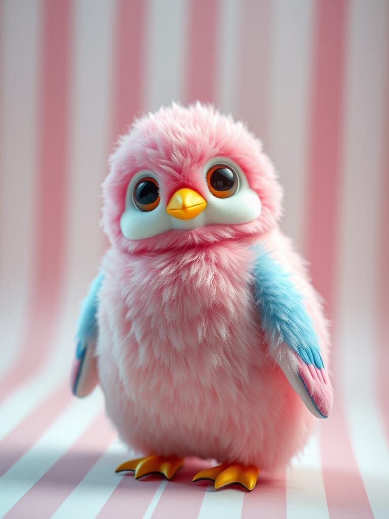 Cute Fantasy Penguin in Whimsical Pink Striped World