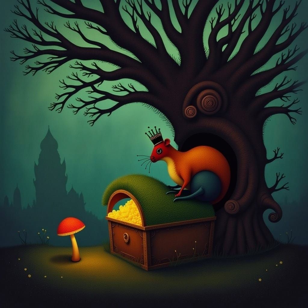 Opossum King on Treasure Chest with Fungi