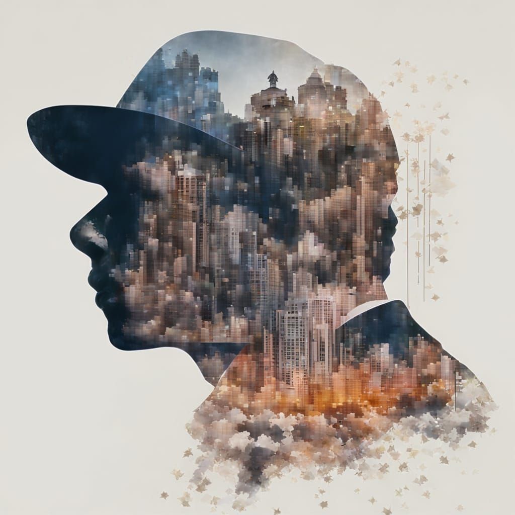 Urban Duality: Double Exposed Portrait in Cityscape