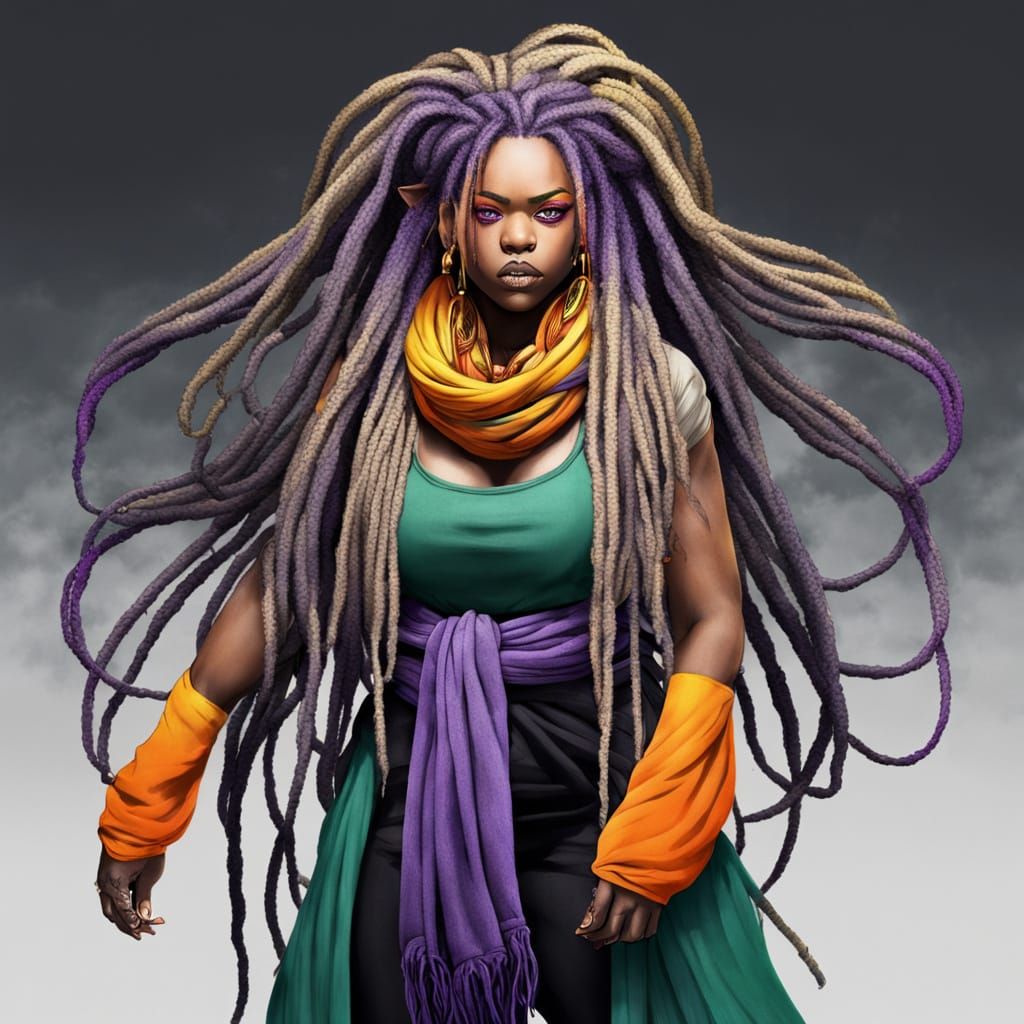 Feminine Manga Character with Menacing Aura and Flowing Scar...