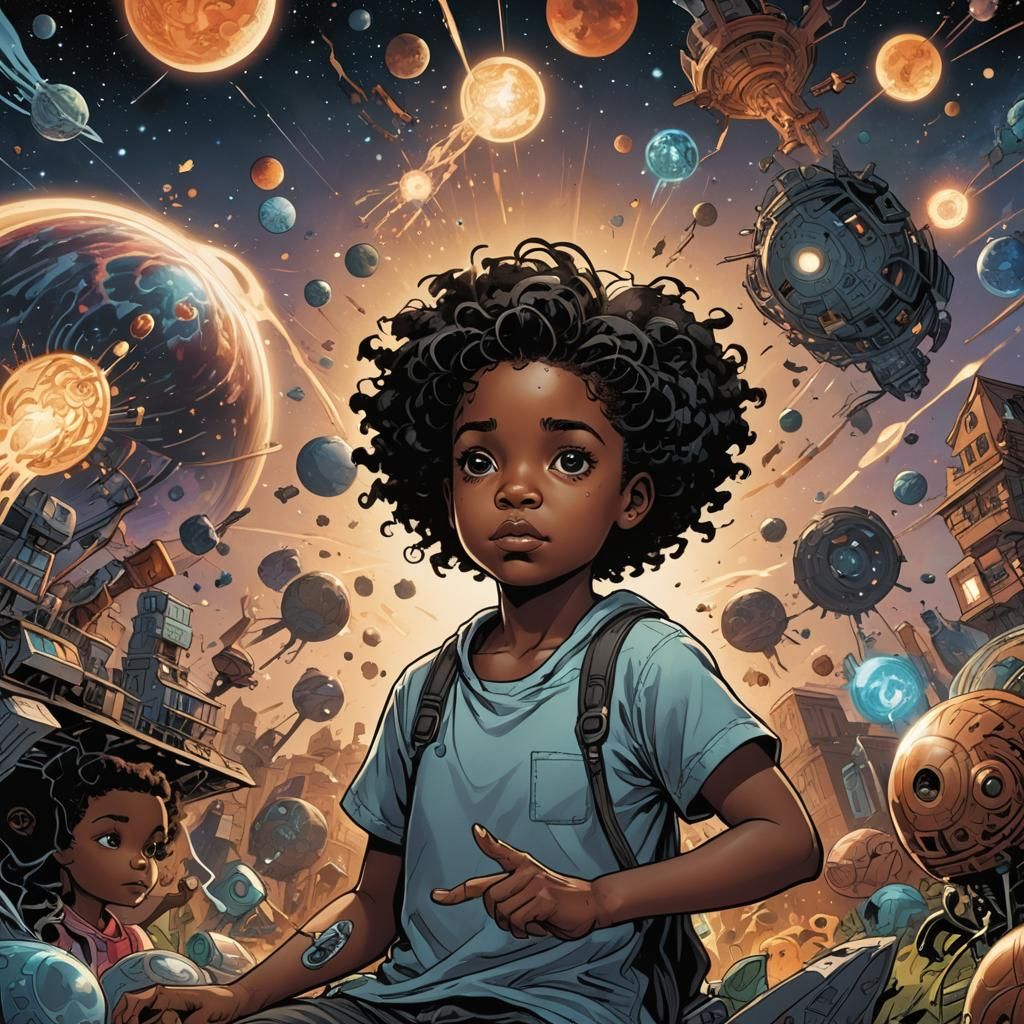 Cartoon of Black Child's Imagination in Comic Book Art