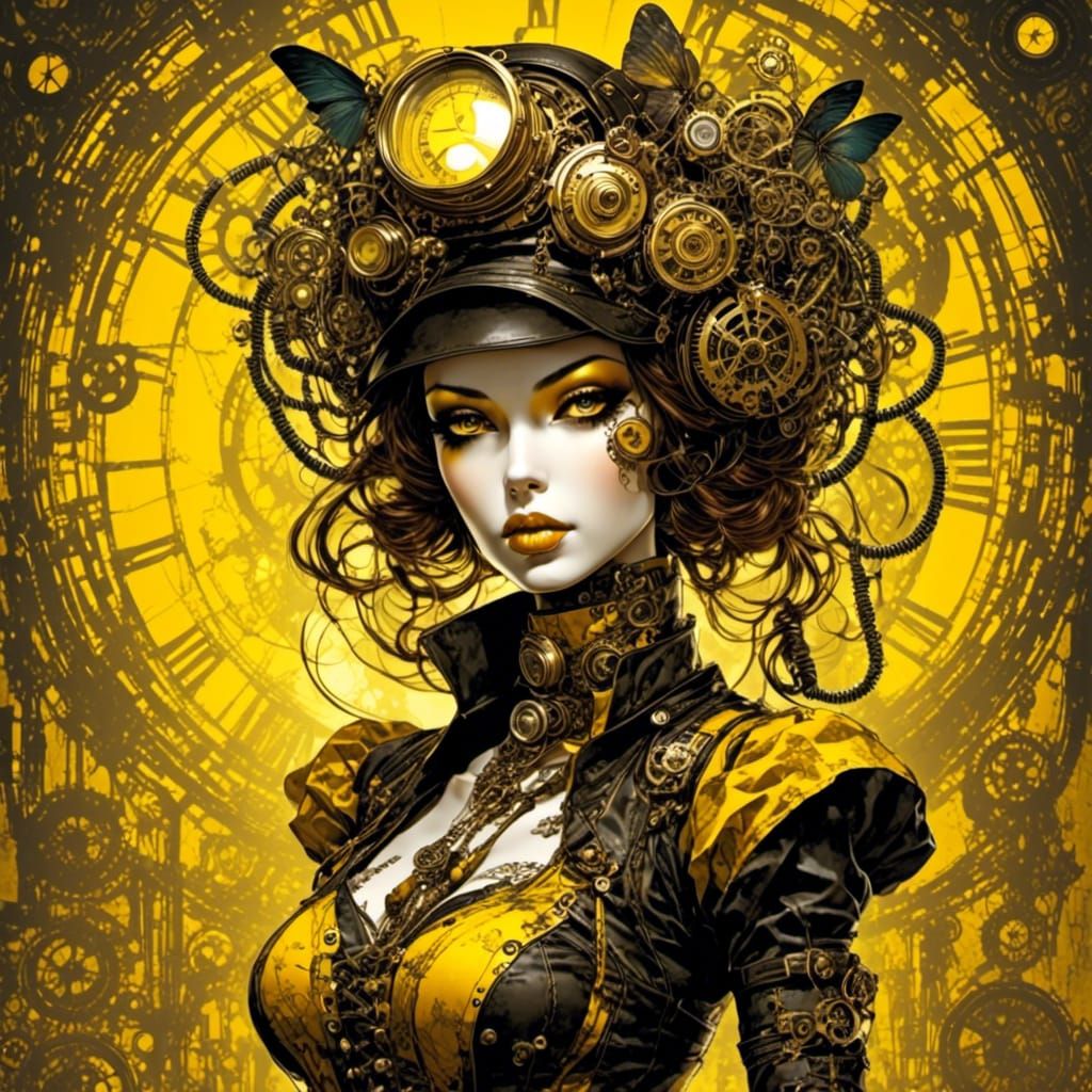 Steampunk Doll with Yellow Accents