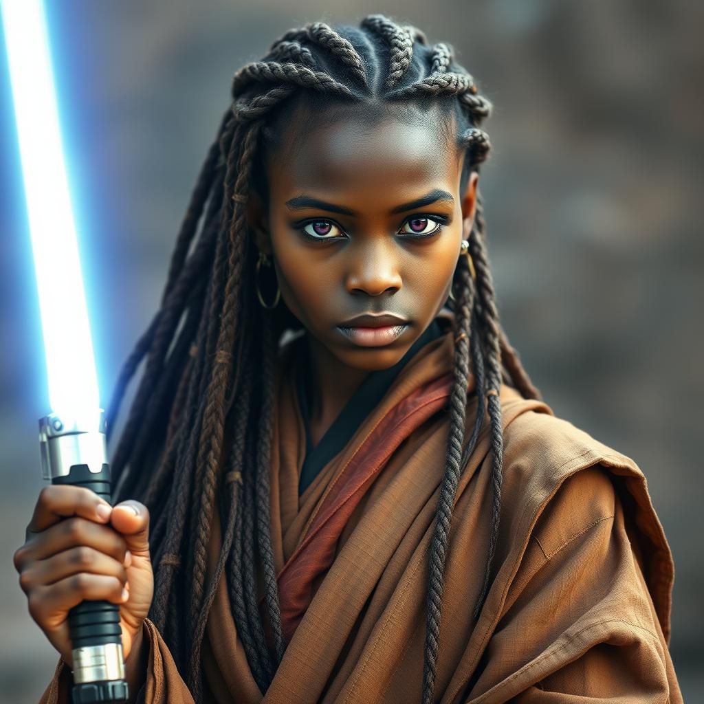 Jedi Warrior with Lightsaber in Afrofuturist Style