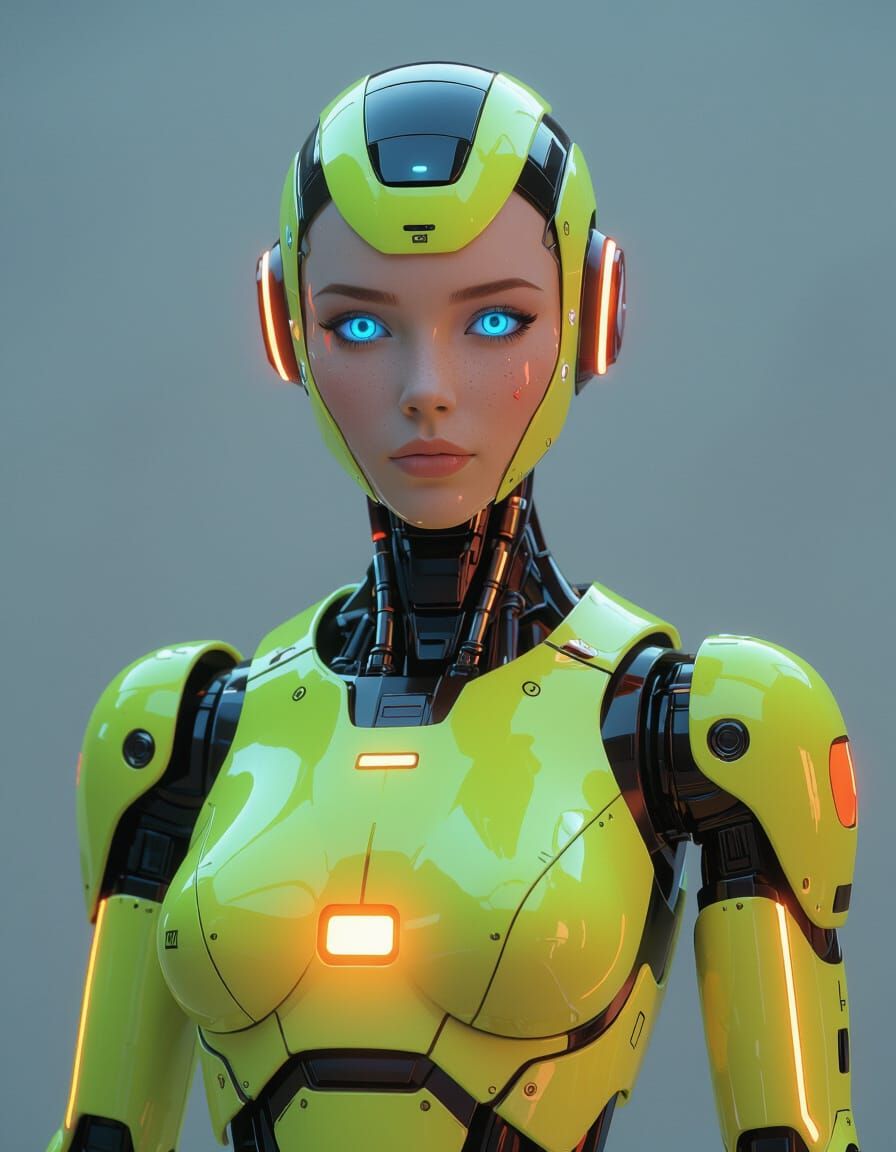 Neon Robot Girl in Cyberpunk Style