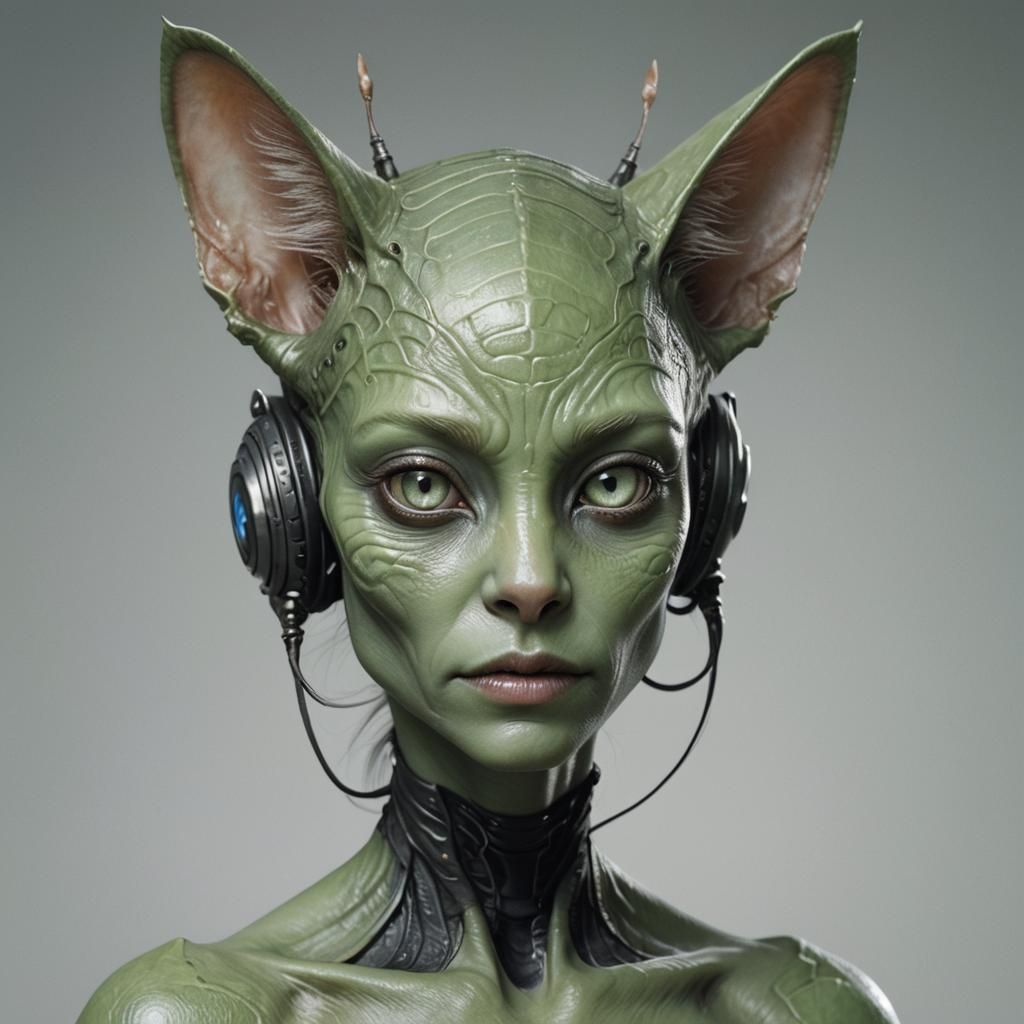 Fantasy Alien Woman with Cat Ears Portrait