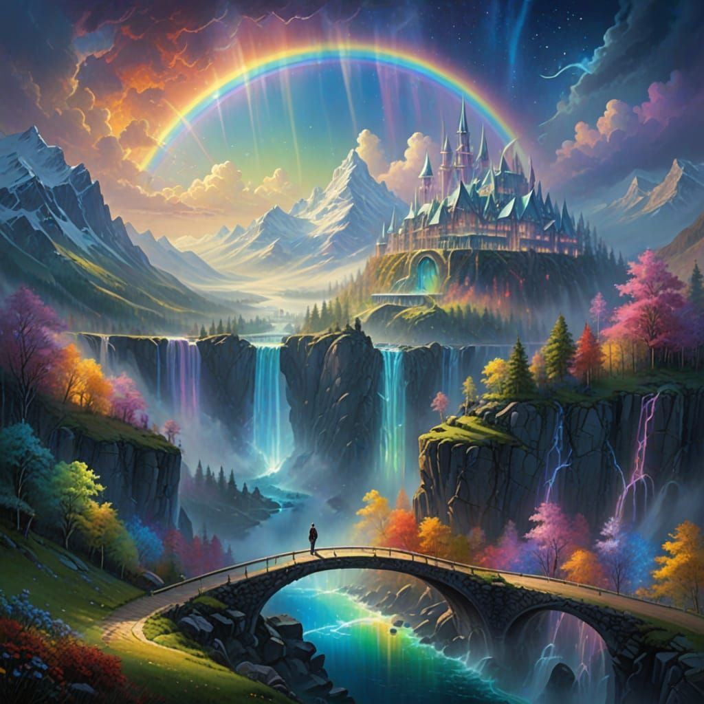 Surreal Rainbow Bridge Dreamscape in Ethereal Light