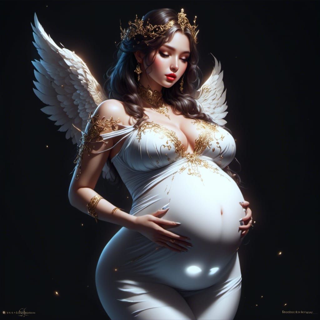 Beautiful Pregnant Angel Dancing, Detailed Digital Art