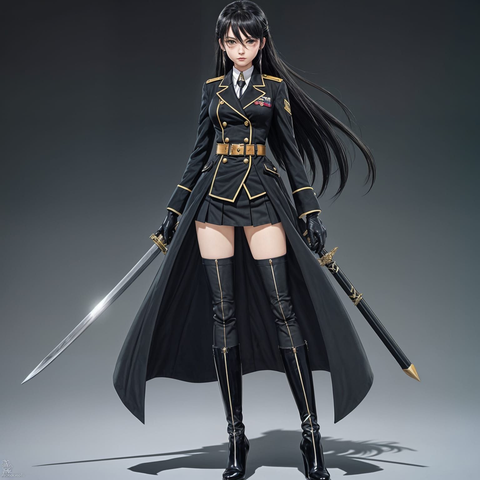 Anime Female Admiral with Sword and Green Eyes