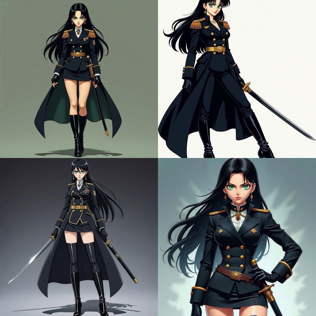 Anime Female Admiral in Black Navy Uniform with Sword