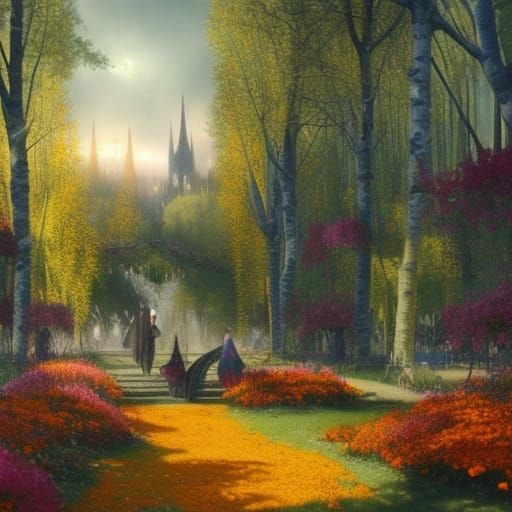 Gothic Dark Academia Garden in Golden Aspen Forest