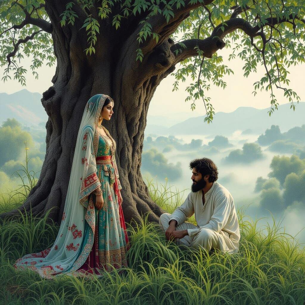 Ethereal Persian Scene in Style of Miniature Painting