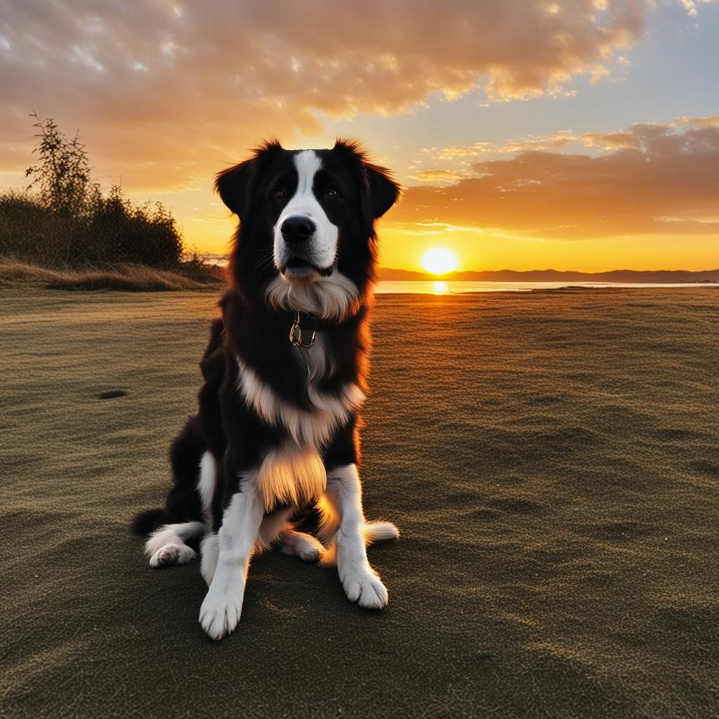 Majestic Dog Silhouetted Against a Sunset