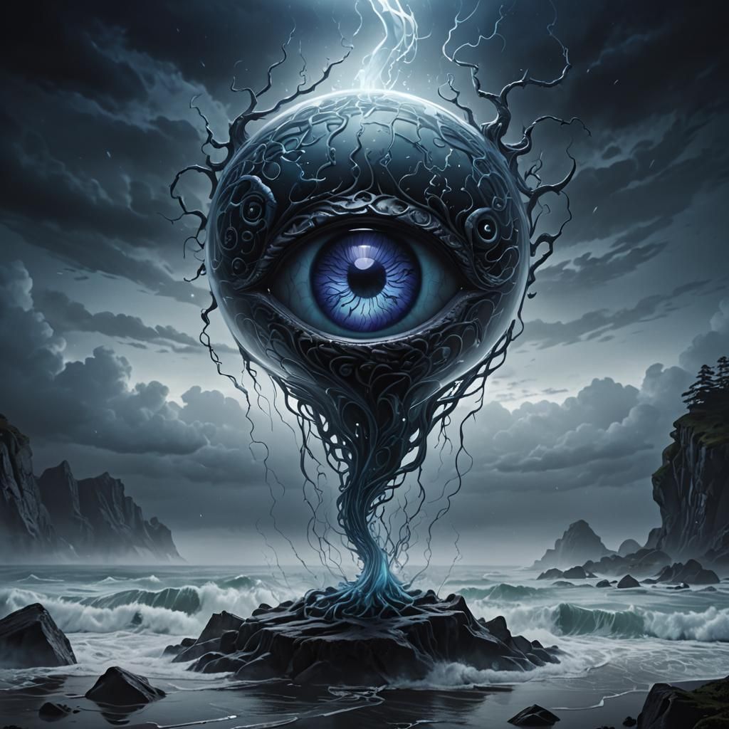 Eldritch Glass 'A' Brain Optical Illusion in Dark Fantasy