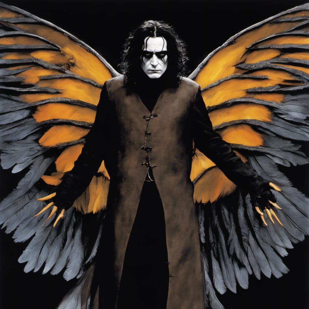 The Crow, Eric Draven  with crow wings in  flight, crow feat...