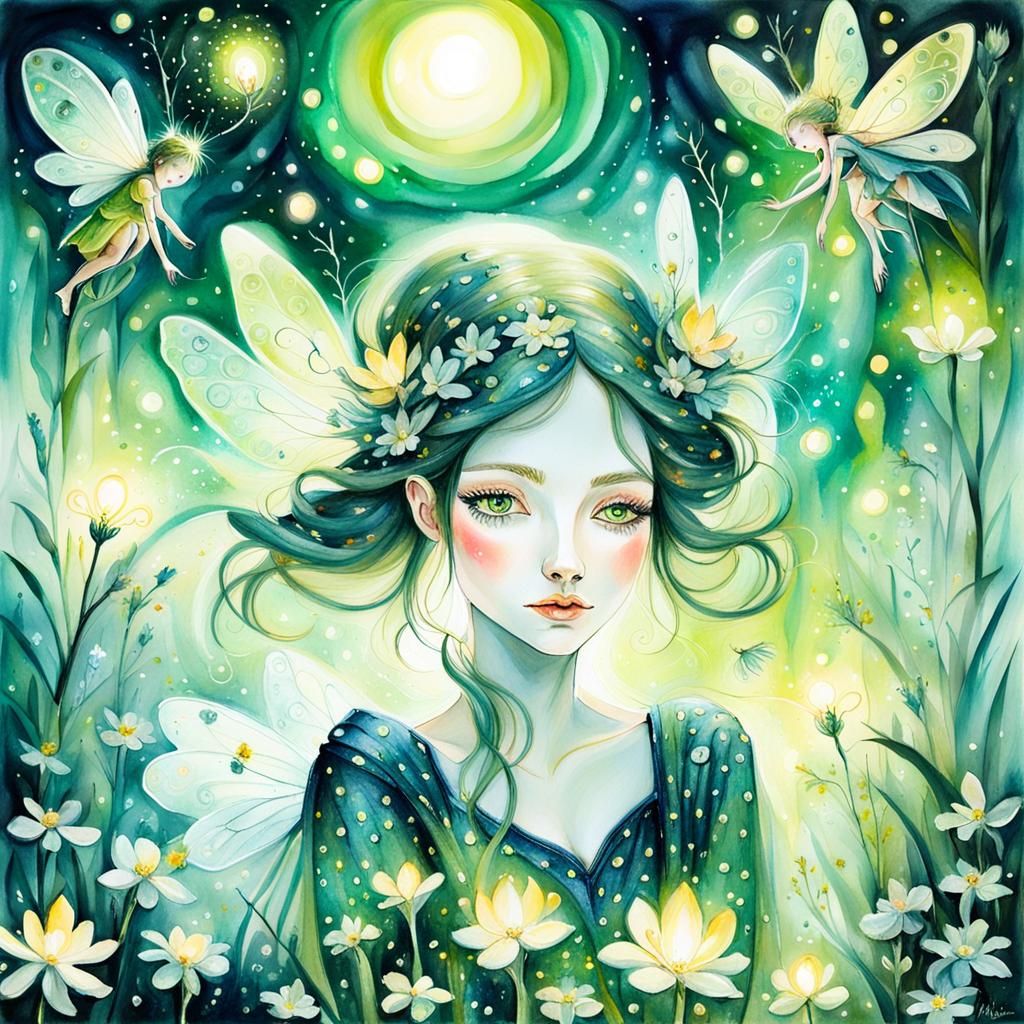 Fairies in Surreal Moonlit Spring Mindscape