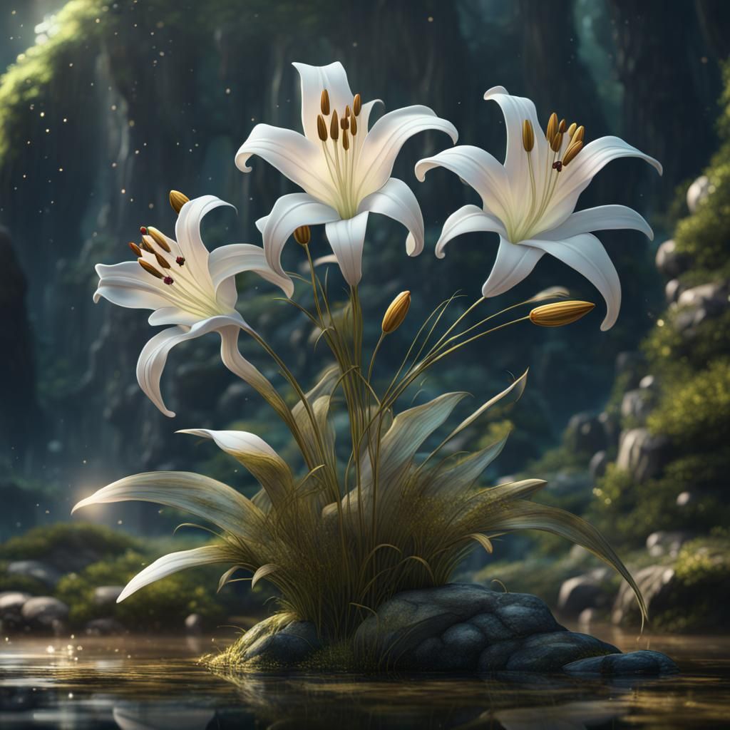 Fantastical Lily Sprite in Detailed Matte Painting