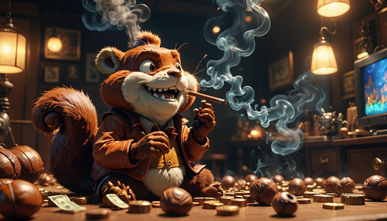 Conker Smoking Cigar with Money, Gangster Theme