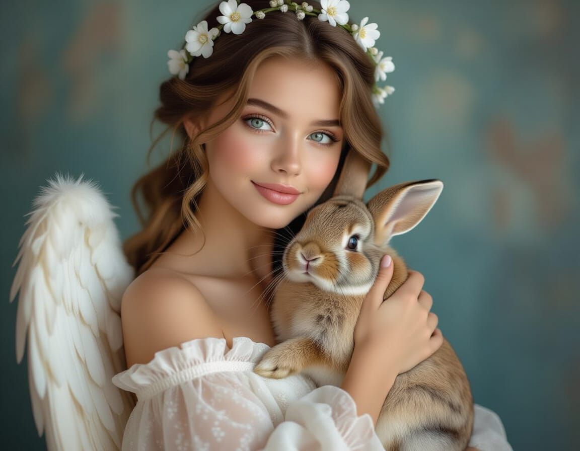 Young Woman Holds Adorable Rabbit in Dreamy Natural Light