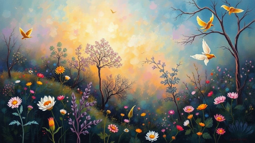Whimsical Fantasy Landscape in Oil Painting Style