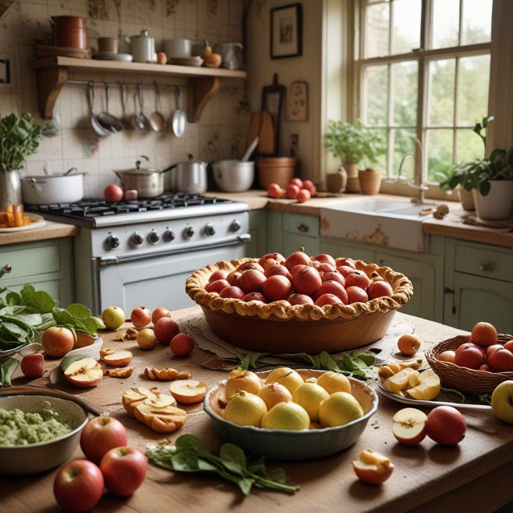 Mischief in the Kitchen: Whimsical Apples Escape the Pie