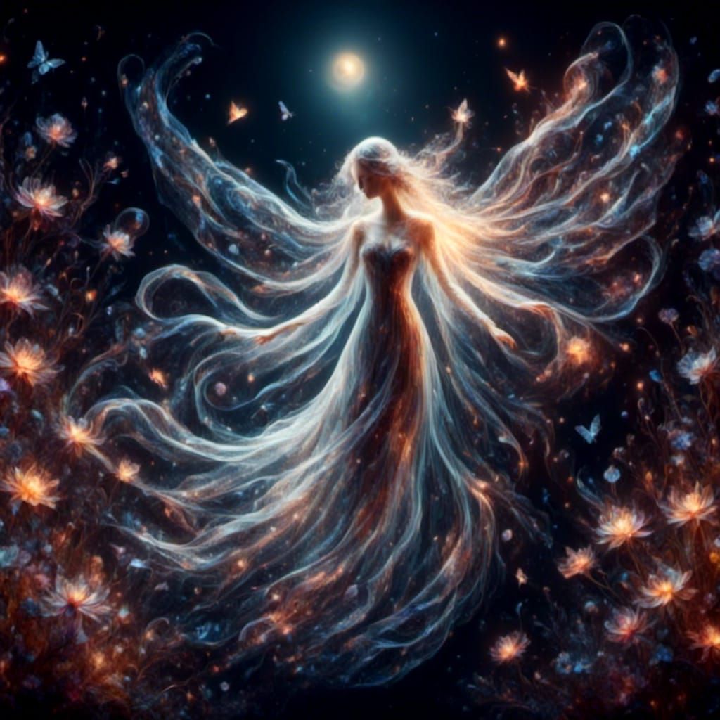 Ethereal Glowing Spirit in Moonlight