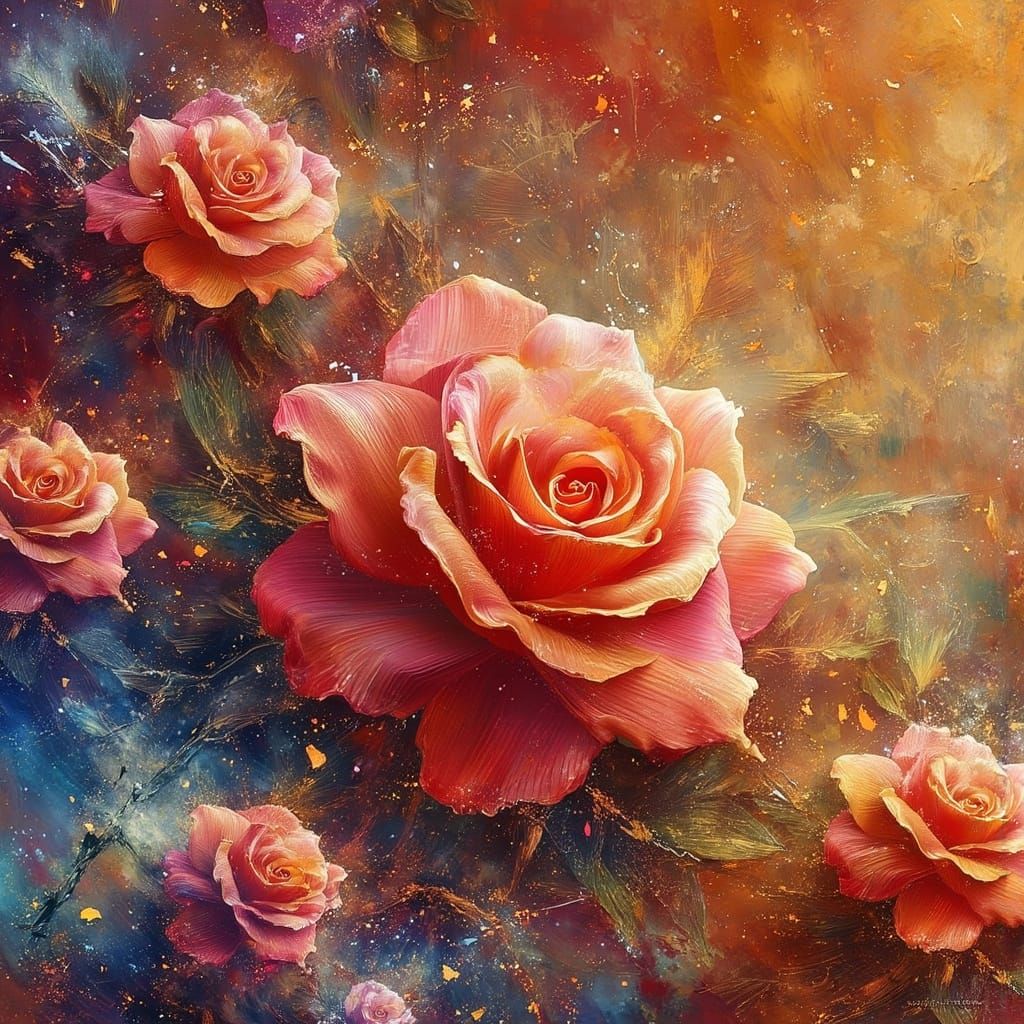 Magical Roses in Dark Oil Paint Style