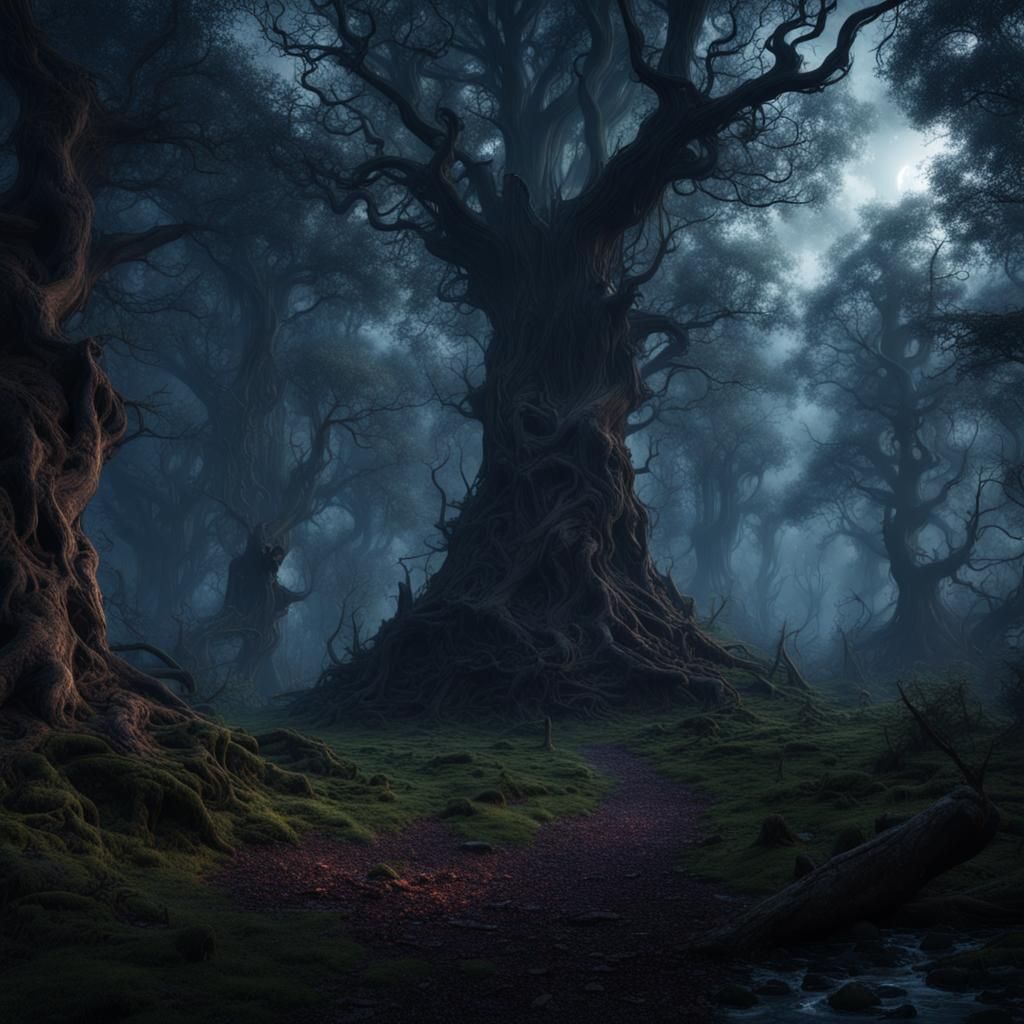 Mystical Clearing in a Dark Forest Painting