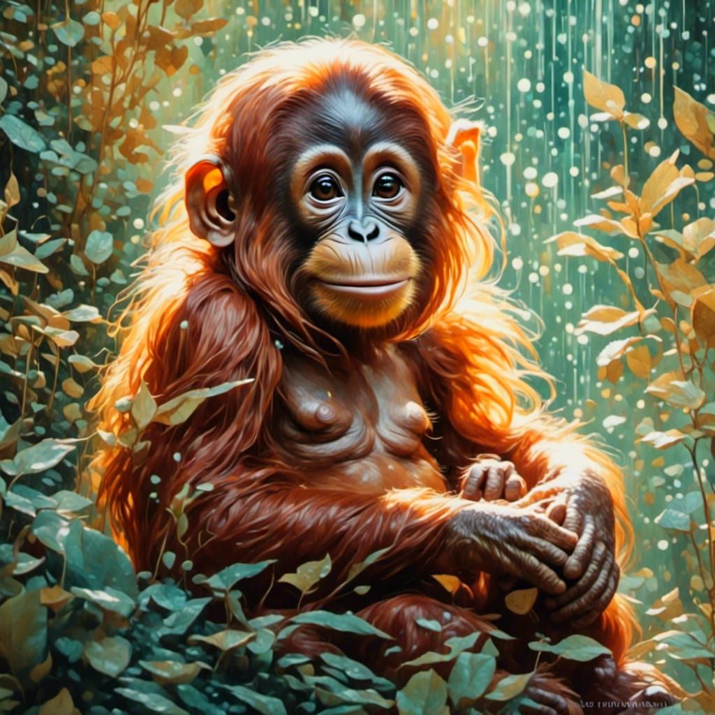 Baby Orangutan in Impressionist Sunlight