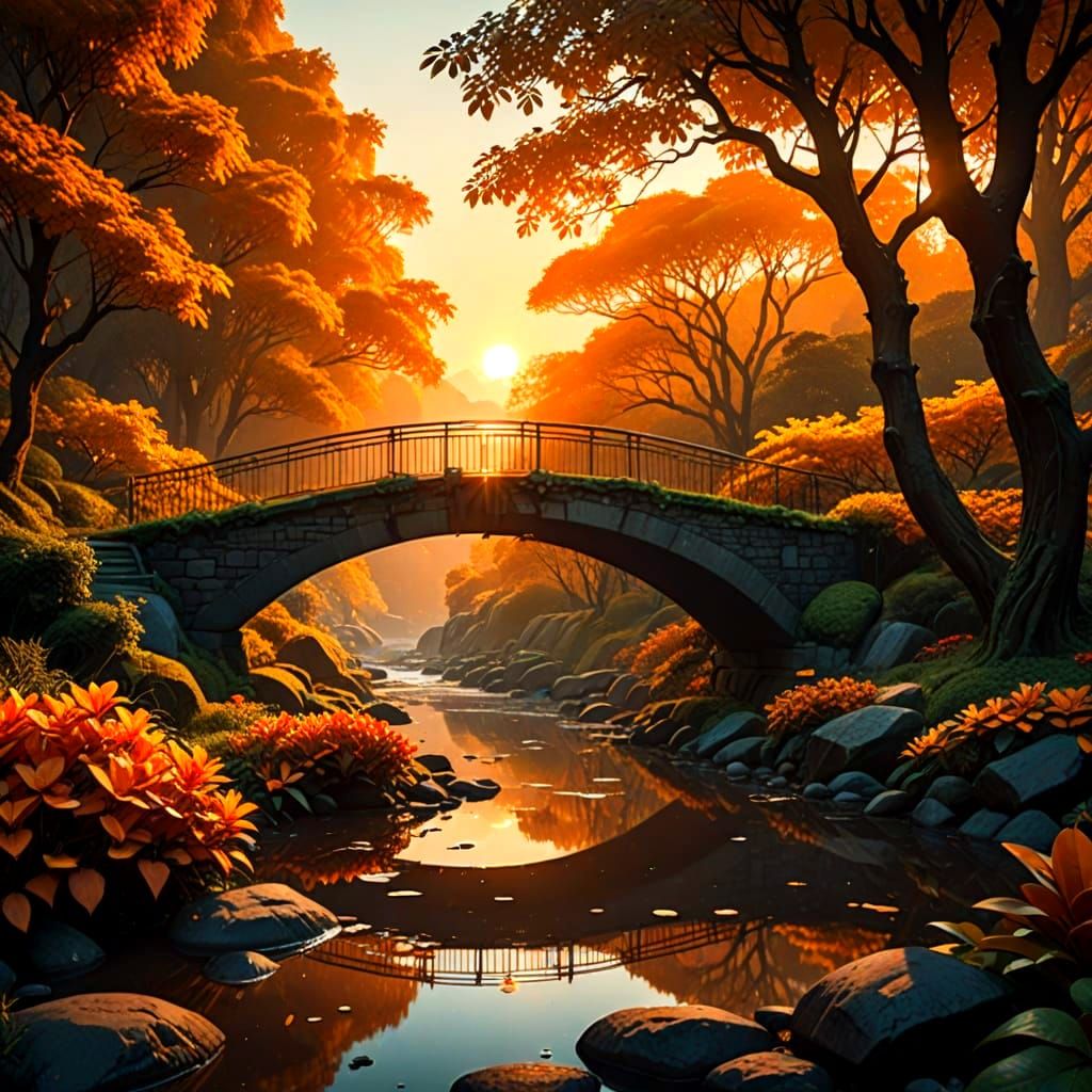 Epic Sunset Footbridge over a Majestic River
