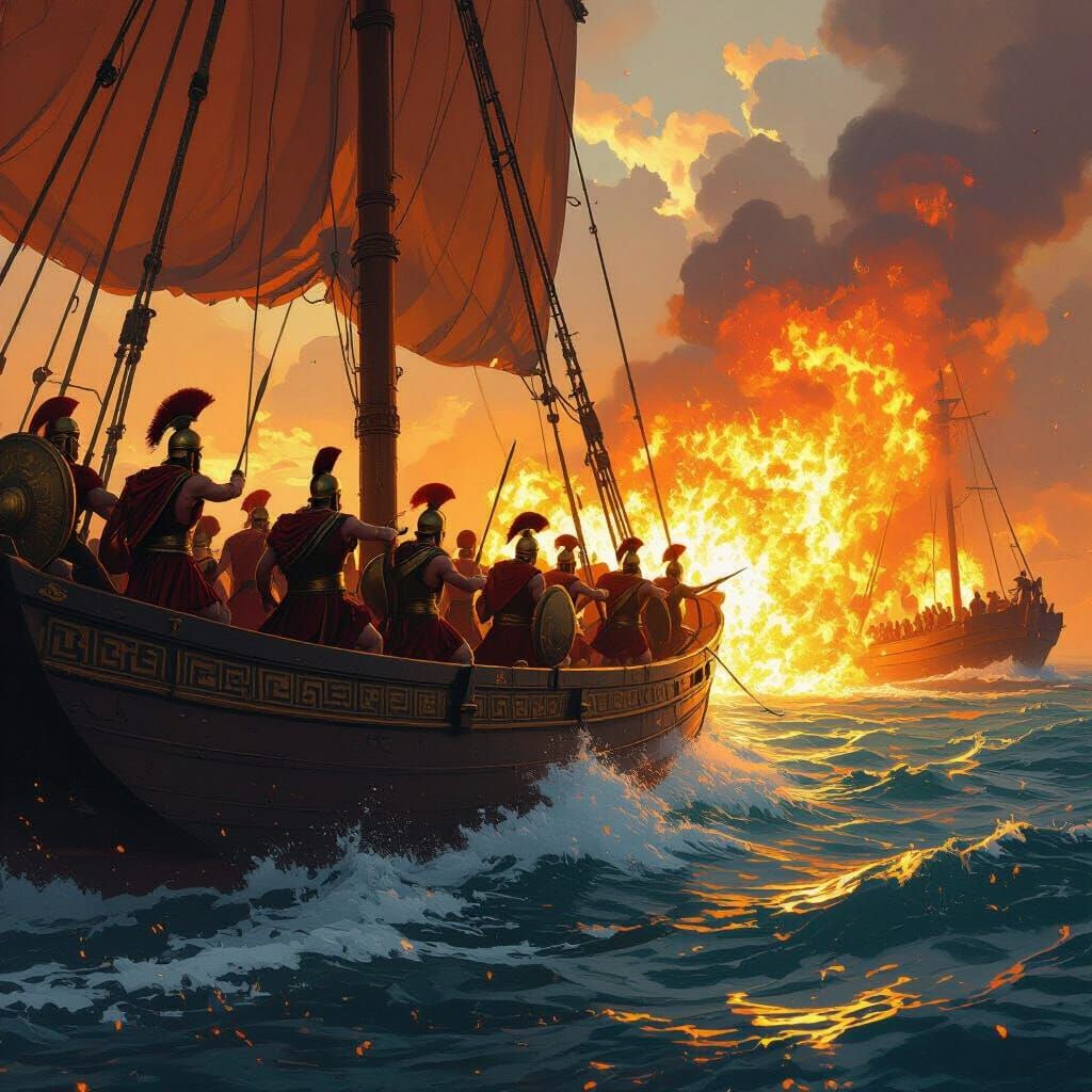 Fiery Naval Battle in Ancient Greece