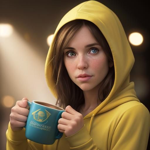 Brunette Elf Portrait with Coffee Mug