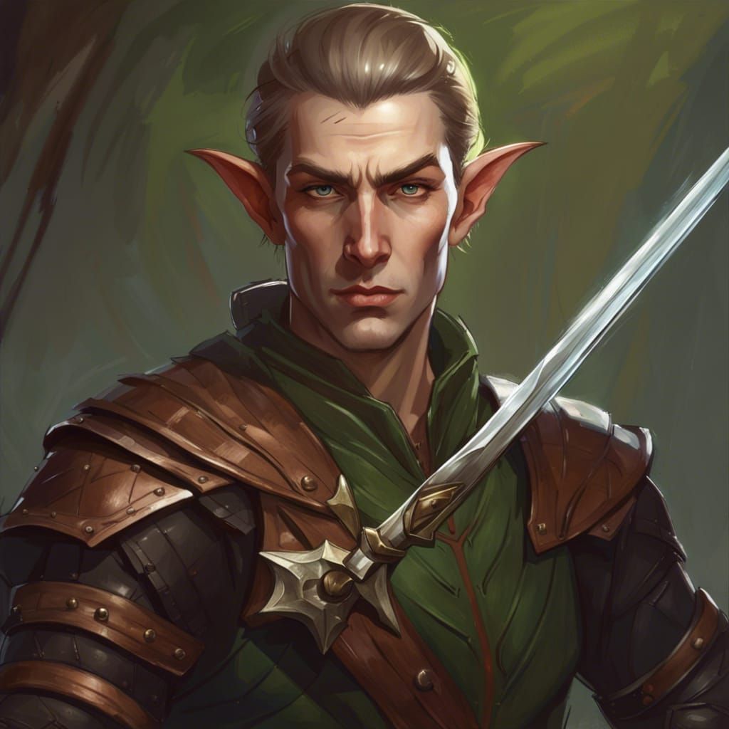 Wood Elf Warrior Portrait in Hyperdetailed Style