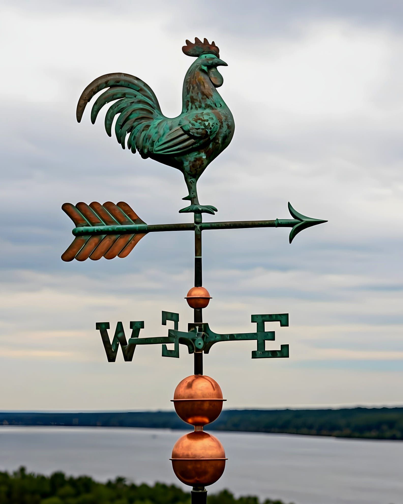 Vintage Copper Weather Vane with Rooster Finial