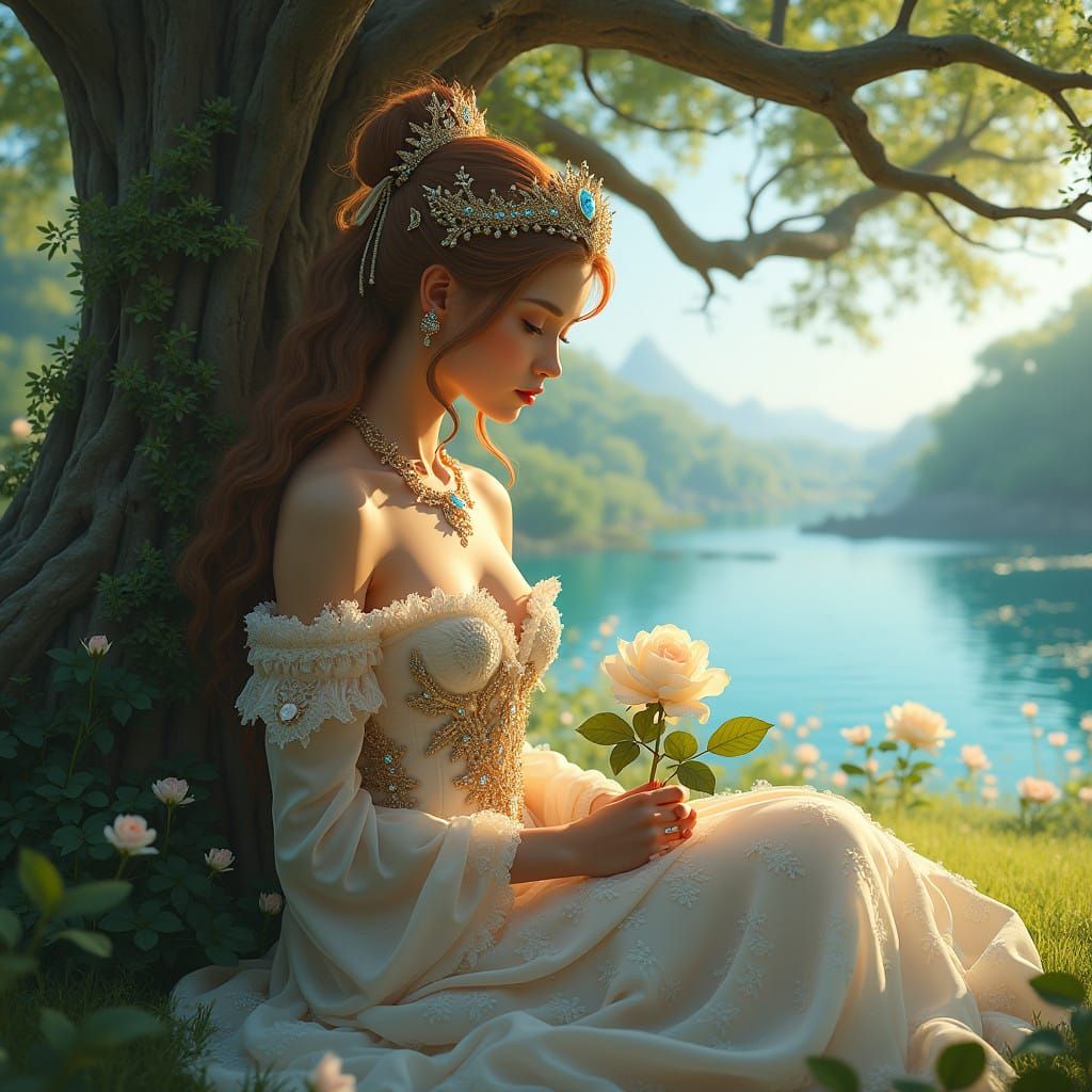 Princess in Lush Garden Setting