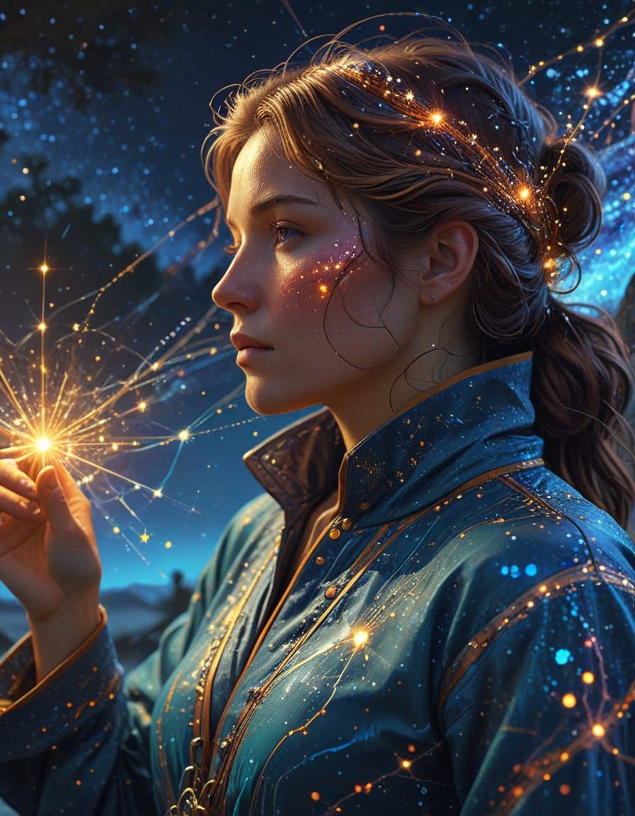 Celestial Cartographer Mapping Starlight Constellations