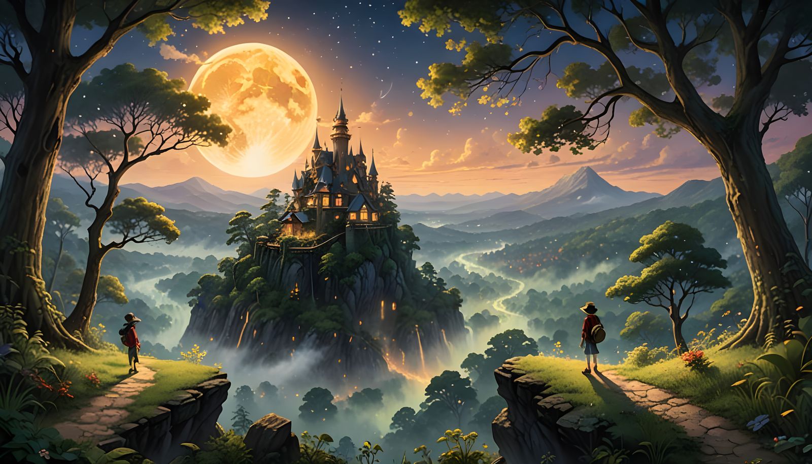 Mysterious Moonlit Forest Scene with Luffy, One Piece