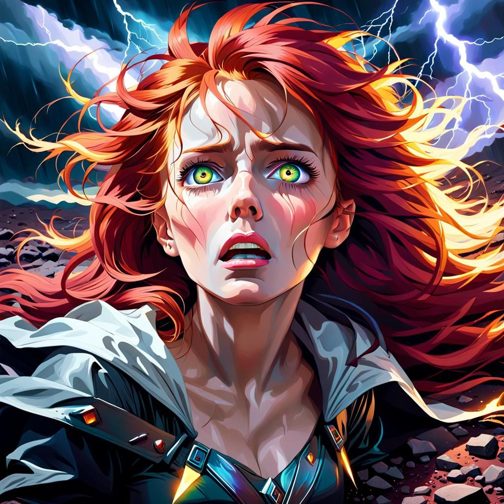 Ethereal Portrait of Crying Red-Haired Woman