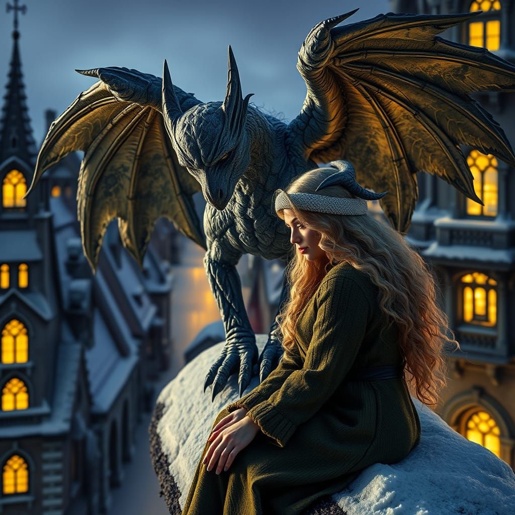 Majestic Gargoyle Guardian in Dark Fantasy Style