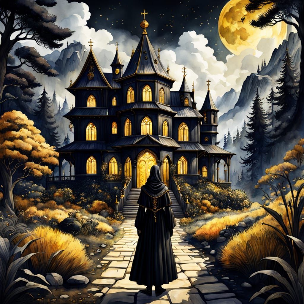 Wilderness Monastery in Vivid Black and Gold