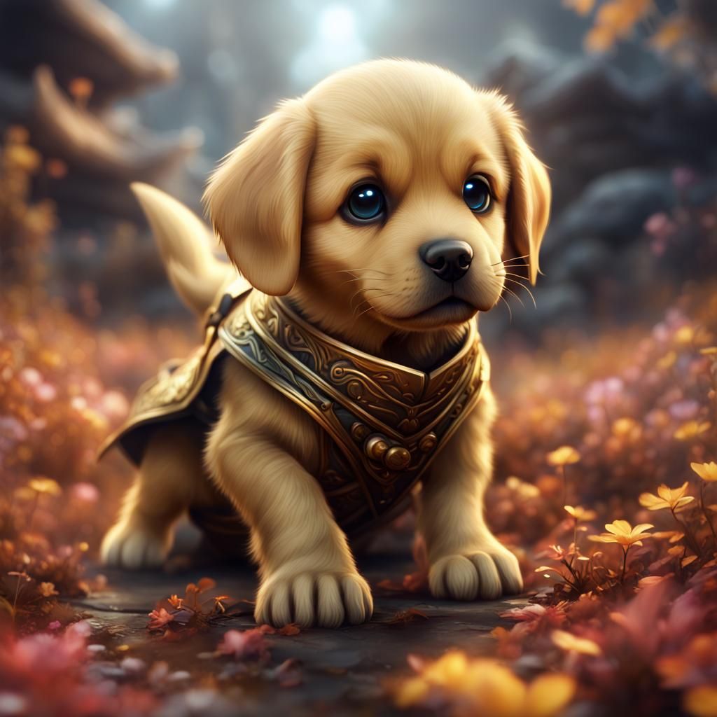 Ninja Golden Retriever Puppy: Fantasy Concept Art
