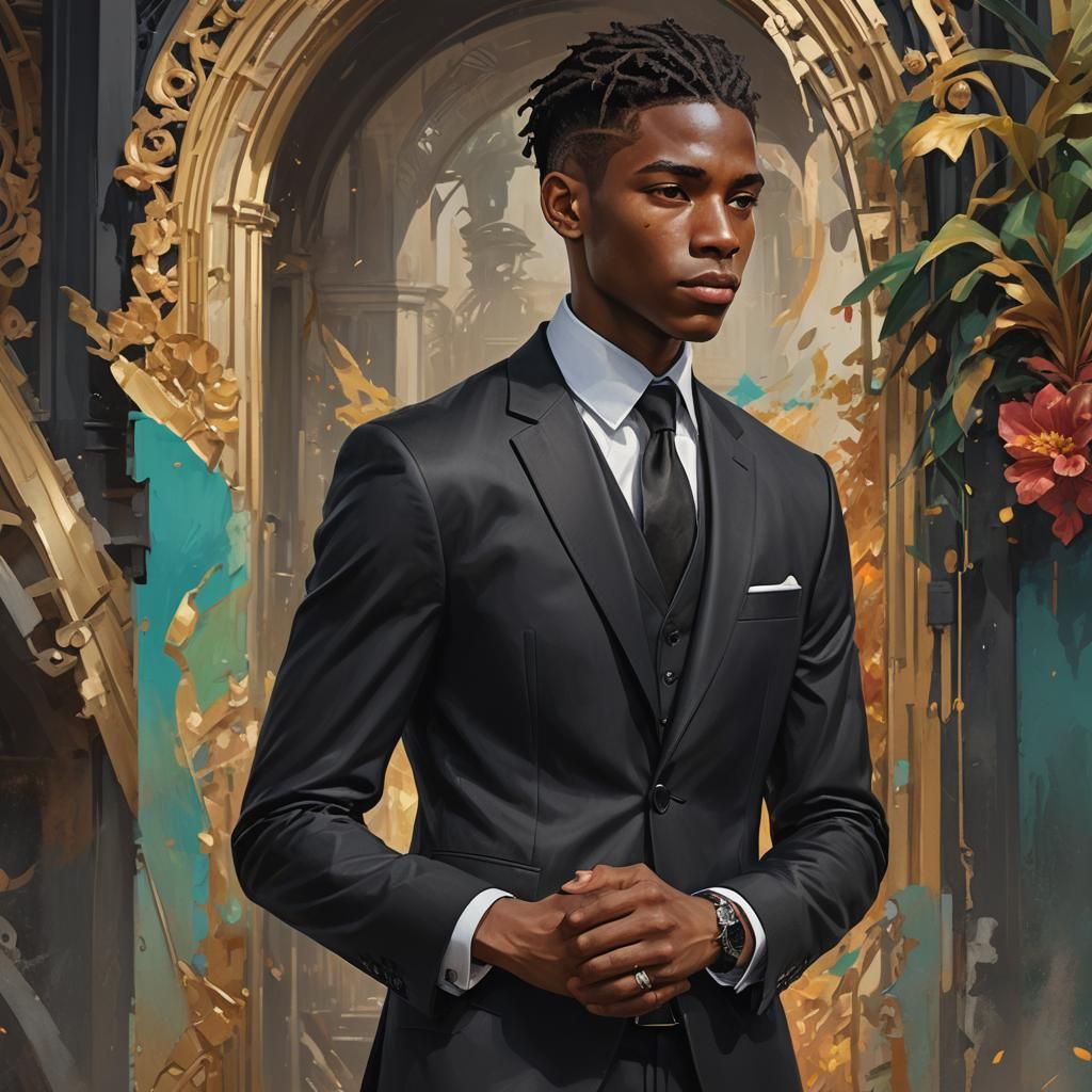 Jamaican Boy in Black Suit: Hyperdetailed Portrait