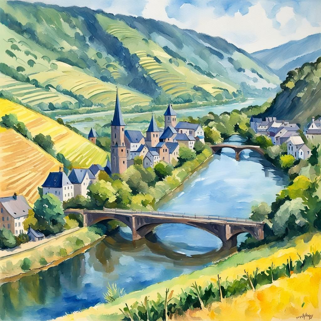 Mosel Valley Gouache Painting in Germany