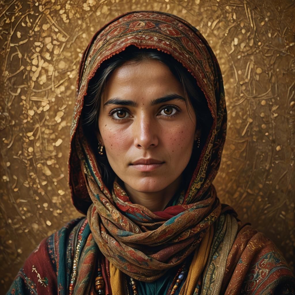 Afghan Woman Portrait in Traditional Dress