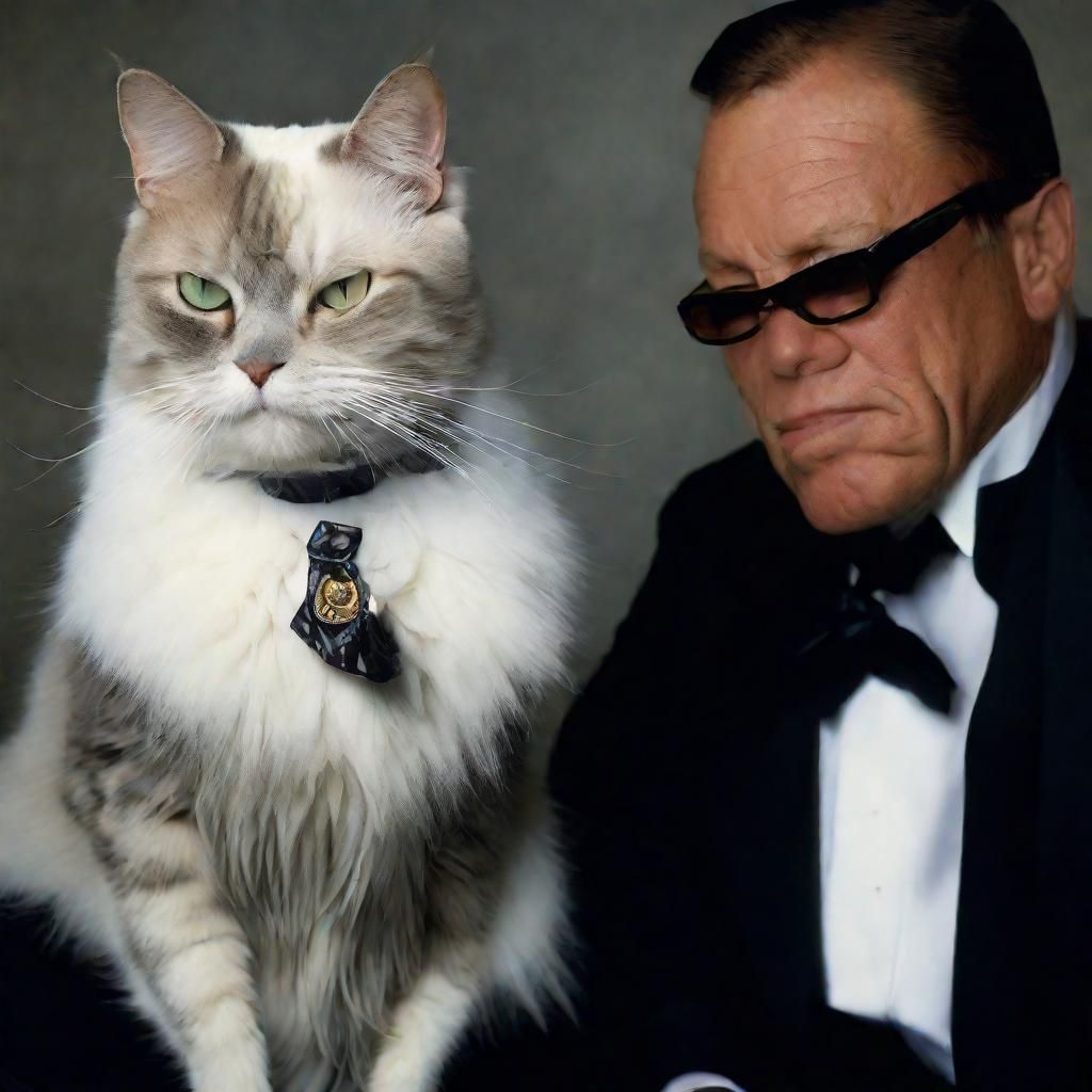 Smoking Black Cat with Bodyguard Portrait