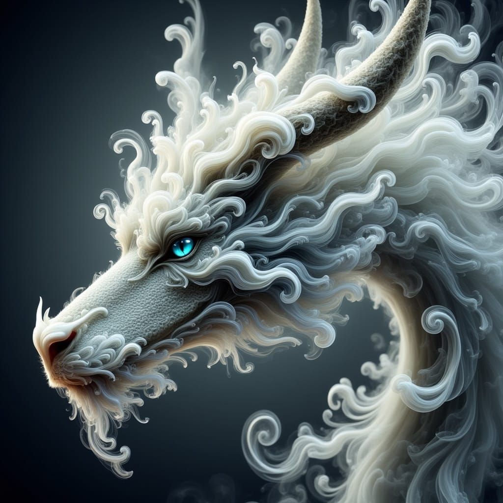Majestic Dragon-Wolf Hybrid with Spiral Horns