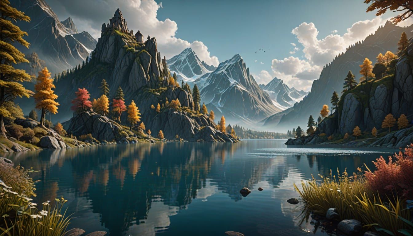 Surreal Lake Scene in Deep Fantasy Style